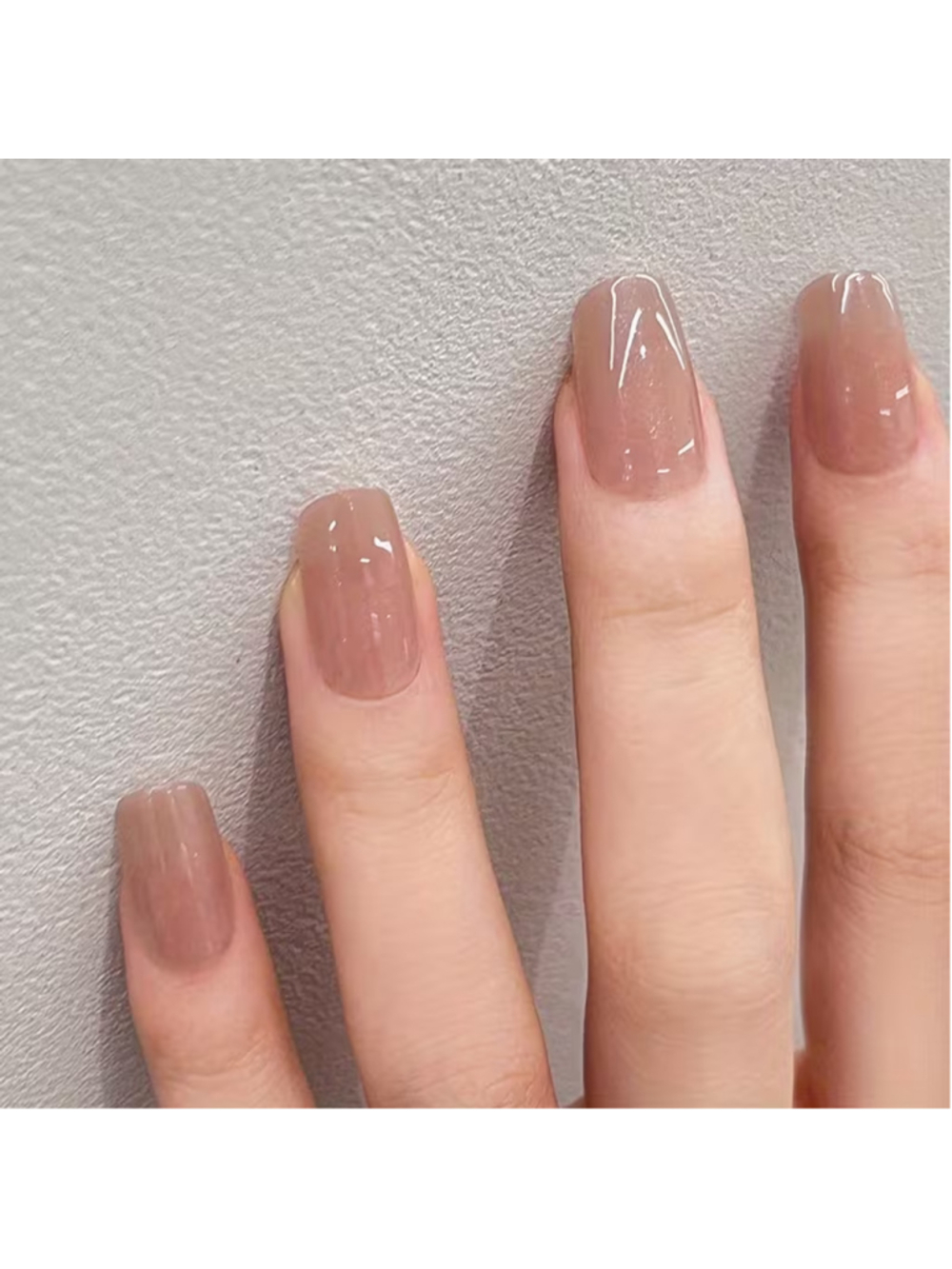 24pc Glossy Nude Brown Square Press On Nails Short Medium Jelly Glue File Set